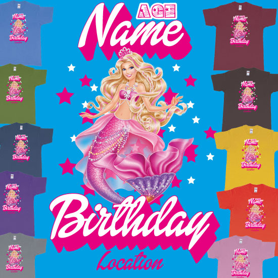Custom tshirt design Barbie Mermaid Custom Name Birthday Tshirt Bali choice your own printing text made in Bali