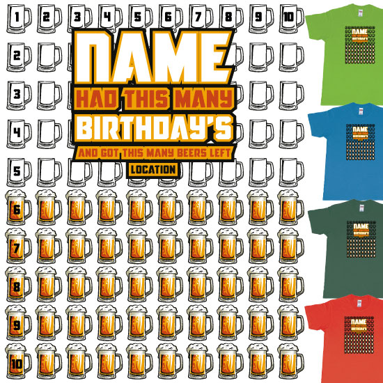 Custom tshirt design Beer Glasses Birthday Countdown Custom choice your own printing text made in Bali