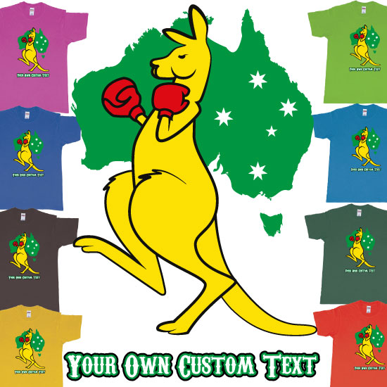 Custom tshirt design Boxing Kangaroo Cartoon Custom Teeshirt Bali Australia choice your own printing text made in Bali