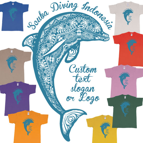 Custom tshirt design Bali Dolphin Pattern Scuba Diving Indonesia T Shirt Custom Printing choice your own printing text made in Bali