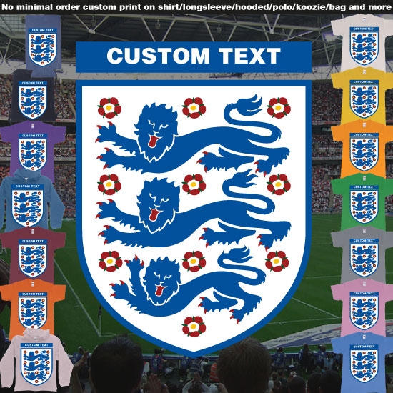 Custom tshirt design England National Football Team Logo choice your own printing text made in Bali