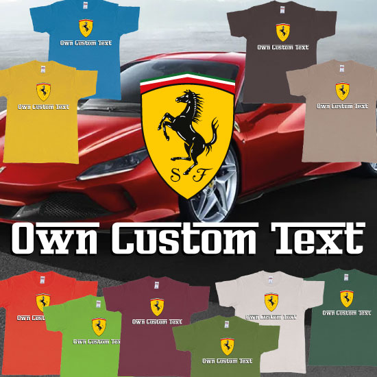 Custom tshirt design Ferrari Logo Design Custom Print Tshirt choice your own printing text made in Bali
