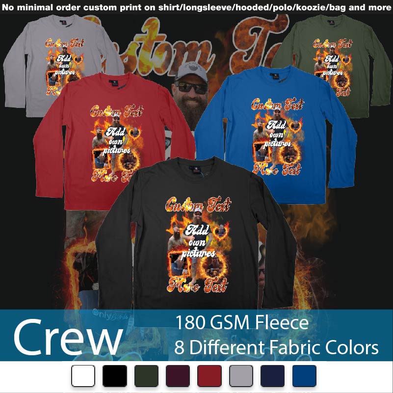 Fire Frames Own Custom Pictures And Text Crewneck Long Sleeved Sweatshirt Sweatshirt On Demand Printing Bali