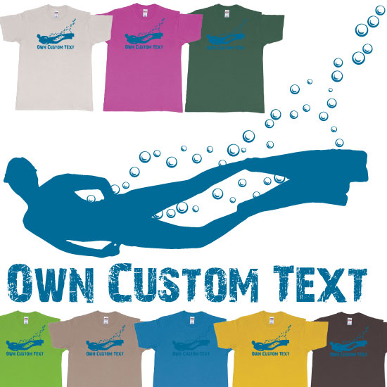 Custom tshirt design Freediver Bubbles Custom Text Print Tshirt Bali choice your own printing text made in Bali
