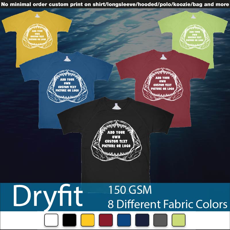 Great White Shark Jaws Bones Add Text Picture Logo Printing Bali Dryfit Tshirt Samples On Demand Printing Bali
