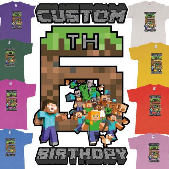 Custom tshirt design Minecraft 6th Birthday Custom Name Year choice your own printing text made in Bali