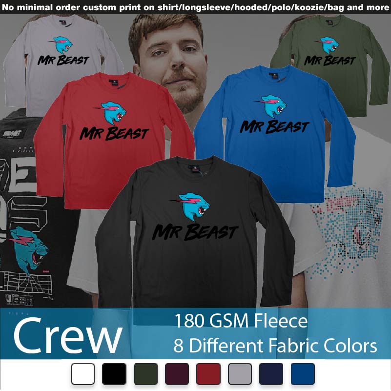 Mr Beast Logo Crewneck Long Sleeved Sweatshirt Sweatshirt On Demand Printing Bali