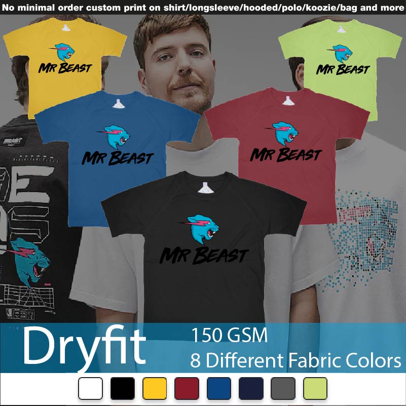 Mr Beast Logo Dryfit Tshirt Samples On Demand Printing Bali