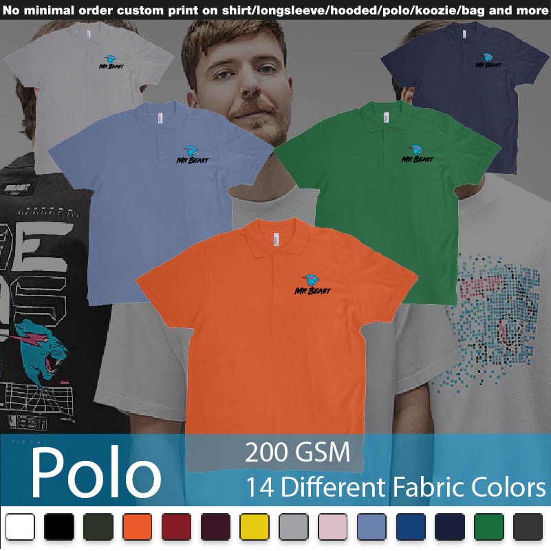 Mr Beast Logo Polo Shirts Samples On Demand Printing Bali