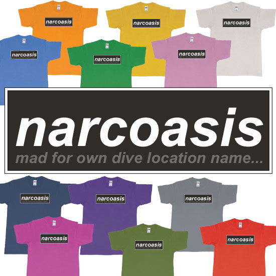 Custom tshirt design Narcoasis Mad For Own Dive Location Name choice your own printing text made in Bali