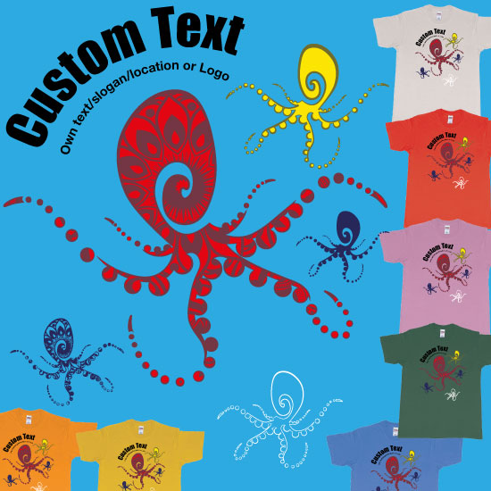Custom tshirt design Octopus Bubble Mandala Tribal Gili Islands Scuba Diving choice your own printing text made in Bali