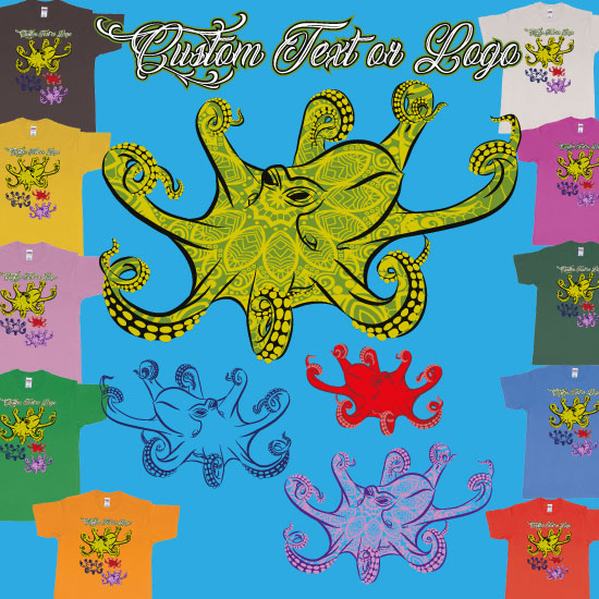 Custom tshirt design Octopus Curly Tribal Custom Scuba Diving Bali Indonesia Tshirt Custom Print choice your own printing text made in Bali
