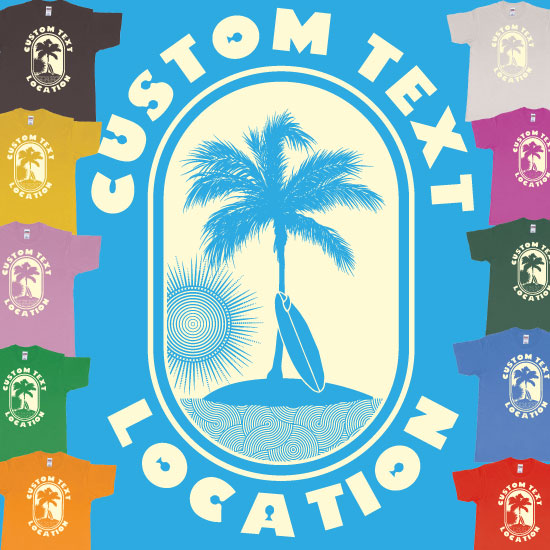 Custom tshirt design Pill of Sun Beach Sea Surf Board Custom Tshirt Bali choice your own printing text made in Bali