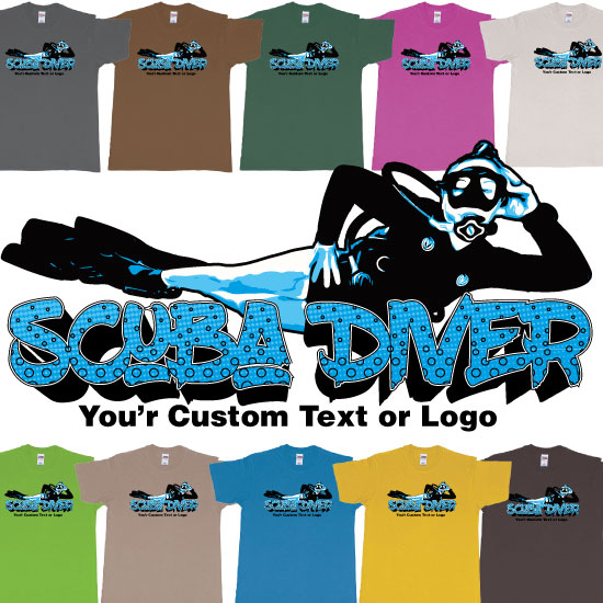 Custom tshirt design Relaxed Scuba Diver Custom Tshirt Bali choice your own printing text made in Bali