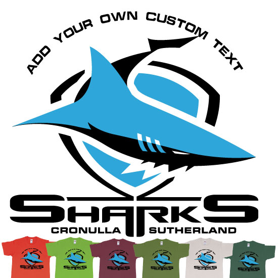 Custom tshirt design Sharks Cronulla Sutherland Shire Southern Sydney New South Wales choice your own printing text made in Bali