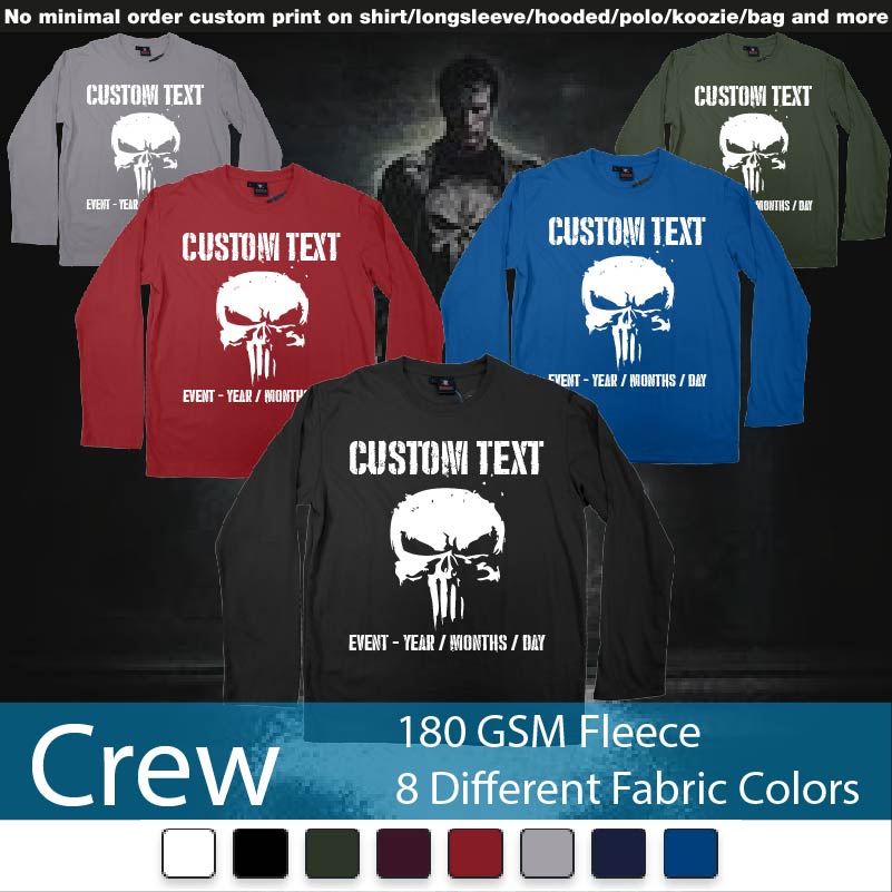 The Punisher Scull Logo Custom Text Crewneck Long Sleeved Sweatshirt Sweatshirt On Demand Printing Bali