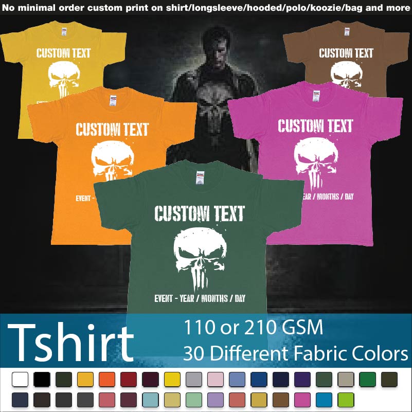 The Punisher Scull Logo Custom Text Roundneck Tshirt Samples On Demand Printing Bali