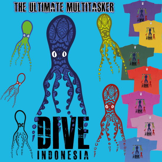 Custom tshirt design The ultimate multitasker Octopus tribal pattern Dive Indonesia choice your own printing text made in Bali
