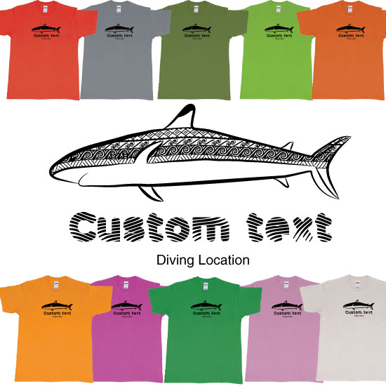 Custom tshirt design Tribal Patterned Black Tip Reef Shark Diving choice your own printing text made in Bali