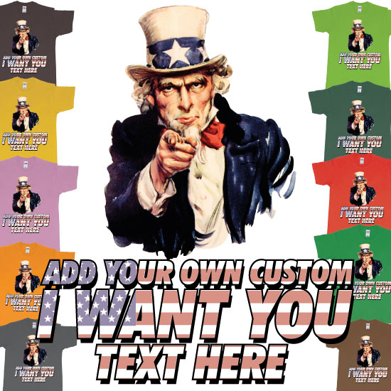 Custom tshirt design Uncle Sam I Want You Custom Design Own Printing choice your own printing text made in Bali