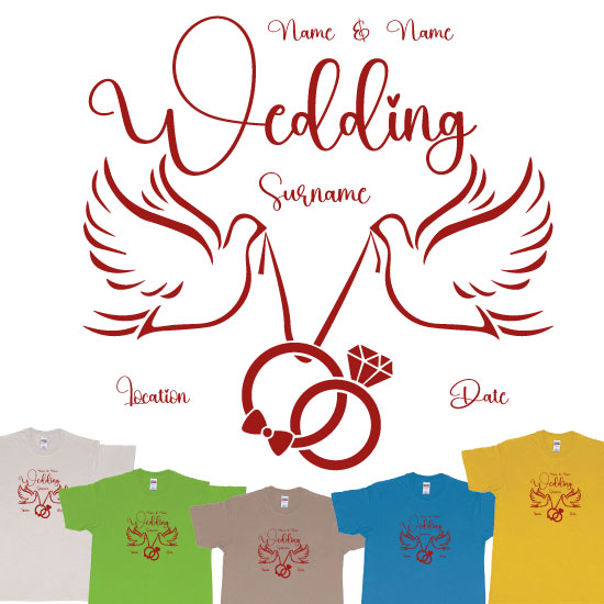 Custom tshirt design Wedding Doves Holding Rings Perfect wedding souvenir Teshirt Bali Australia choice your own printing text made in Bali