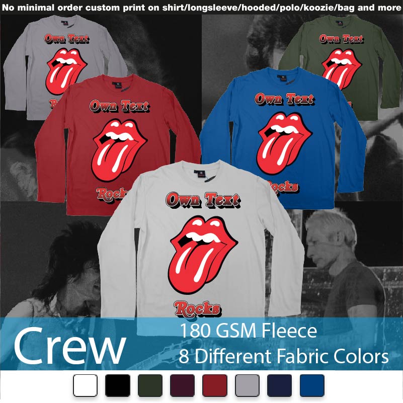 Own Custom Text Rocks Rolling Stones Logo Red Tongue And Lips Print Bali Crewneck Long Sleeved Sweatshirt Sweatshirt