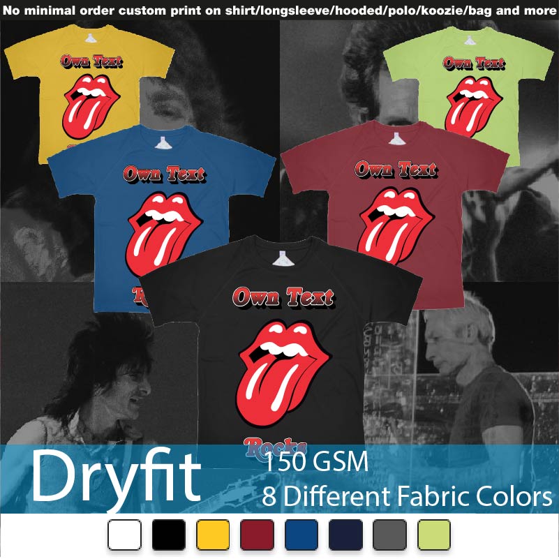 Own Custom Text Rocks Rolling Stones Logo Red Tongue And Lips Print Bali Dryfit Tshirt Samples