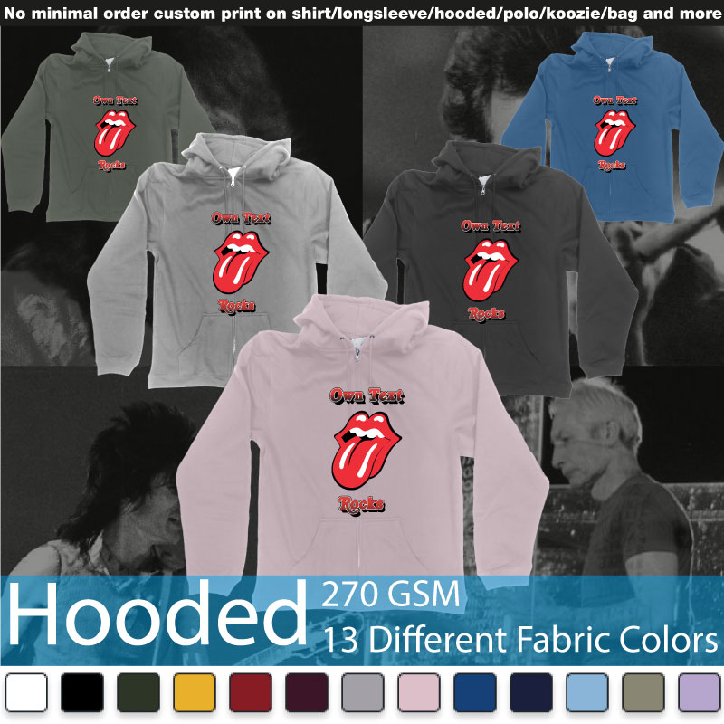 Own Custom Text Rocks Rolling Stones Logo Red Tongue And Lips Print Bali Hooded Samples