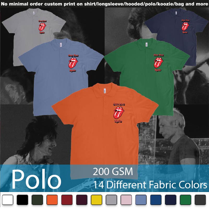 Own Custom Text Rocks Rolling Stones Logo Red Tongue And Lips Print Bali Polo Shirts Samples