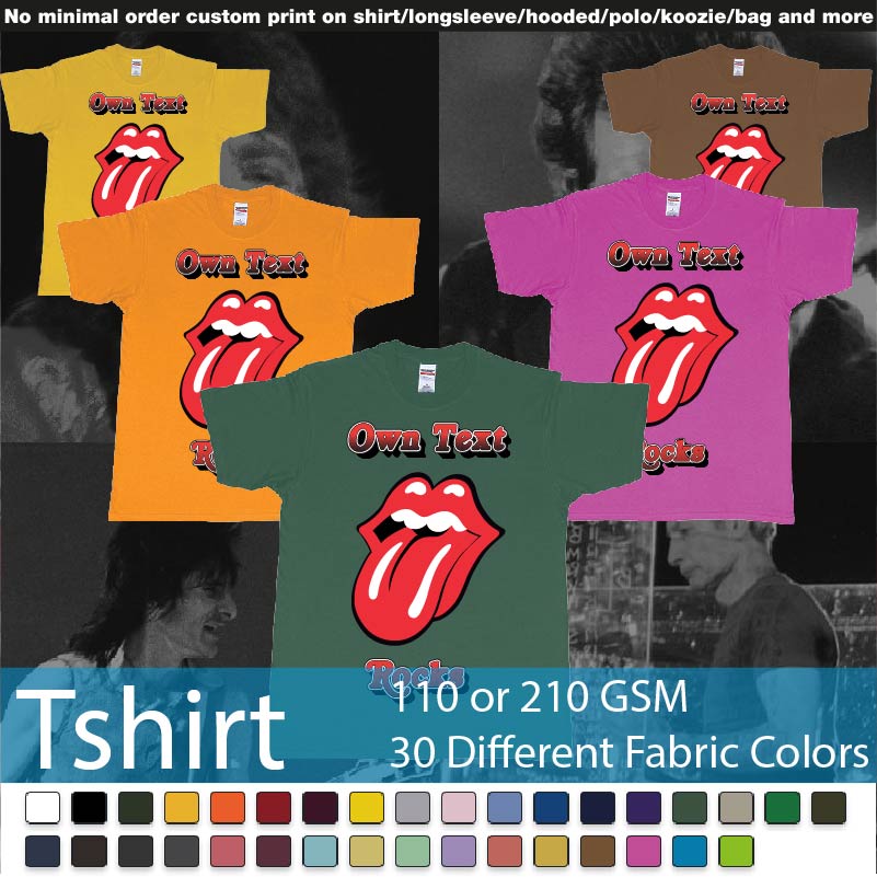 Own Custom Text Rocks Rolling Stones Logo Red Tongue And Lips Print Bali Tshirts Samples